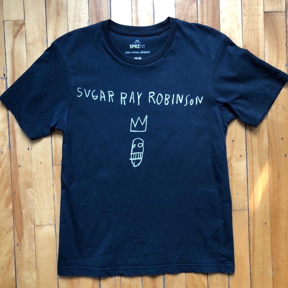 Uniqlo SPRZ NY Basquiat "Sugar Ray Robinson" Pop Art T-Shirt Unisex XXS Boxing